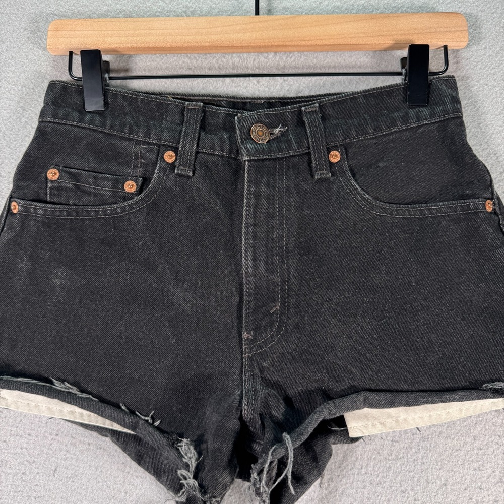 Vintage Levis 555 Jean Shorts Womens 5 Relaxed‎ Fit Black Cut Off Denim USA Made